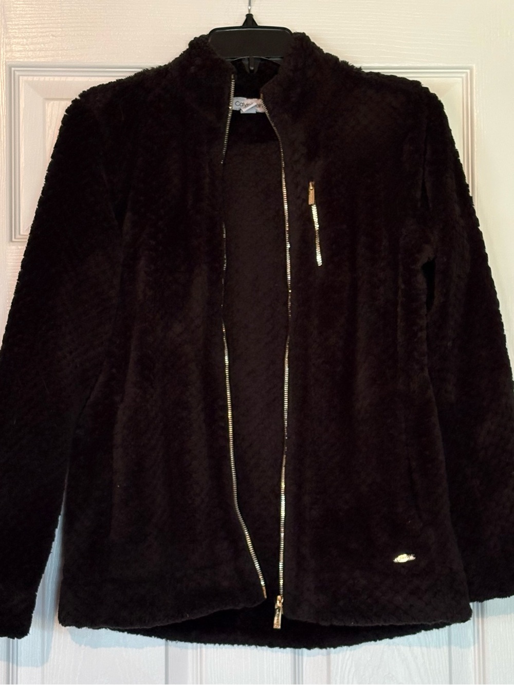 Calvin Klein Black Plush Teddy Jacket with Gold Zipper